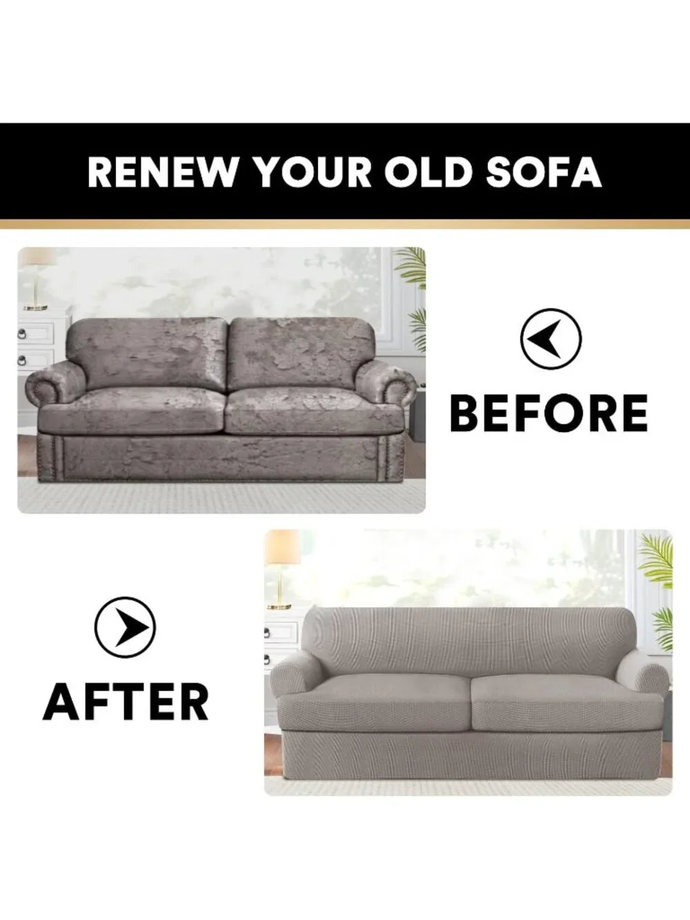 T‑Cushion Sofa Slipcover 3‑Piece Set – Soft Stretch Furniture Cover, Fits 88